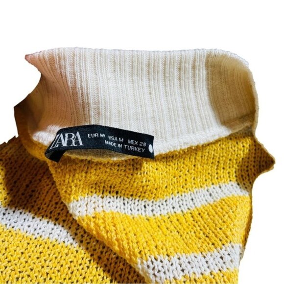 Zara Yellow White Knit Vest Oversized Size Medium - Picture 5 of 7